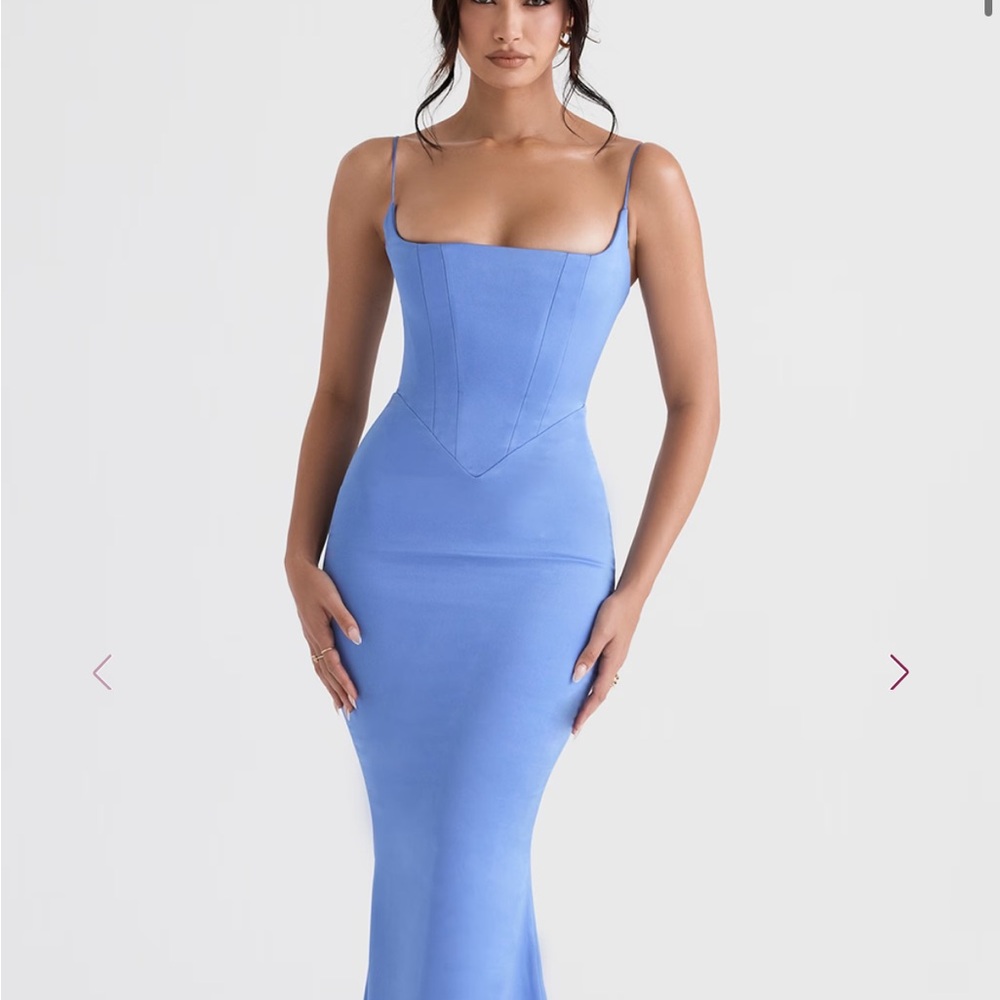 House of CB Olivette Periwinkle satin Square-Neck corset Dress